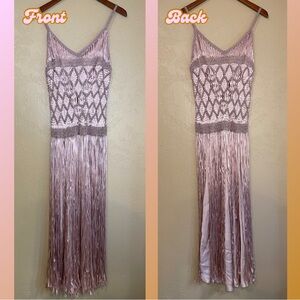 Vintage Champagne Macrame Silk Blend Lined Crochet Dress